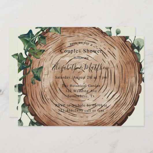 Rustikale Vegetation und Holz Slice Couples Dusche Einladung (Vorne/Hinten)
