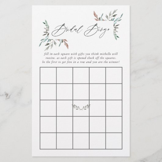 Rustikale Vegetation Winter Brautparty Bingo (Vorderseite)