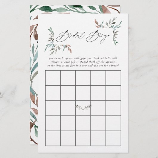 Rustikale Vegetation Winter Brautparty Bingo (Vorne/Hinten)