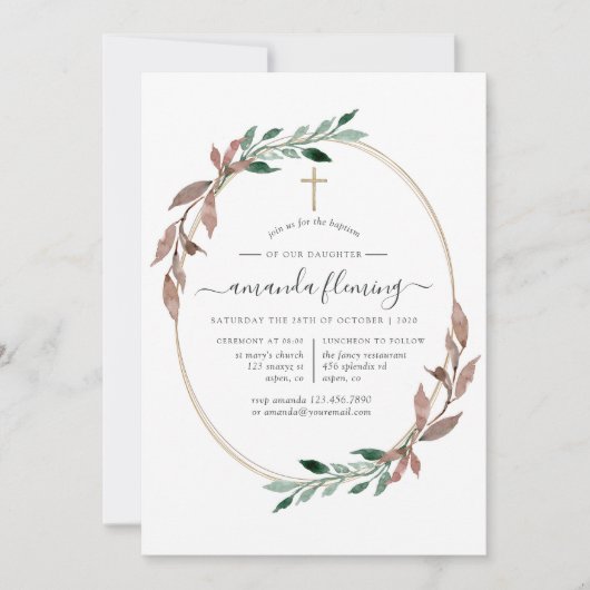 Rustikale Vegetation Wintertaufe oder Weihnachten Einladung (Vorderseite)