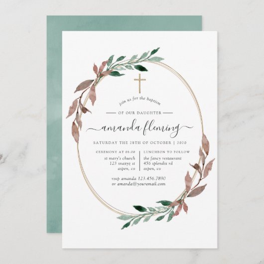 Rustikale Vegetation Wintertaufe oder Weihnachten Einladung (Vorne/Hinten)