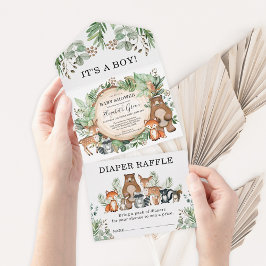 Rustikale Vegetation Woodland Animals Boy Baby Sho All In One Einladung