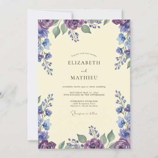 Rustikale Veilchen Immergrün Blatt Hochzeit Einladung (Vorderseite)