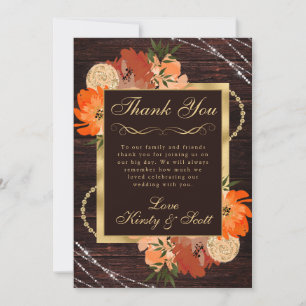 Rustikale verbrannte orange Herbstblumen Hochzeit Dankeskarte