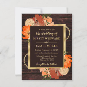 Rustikale verbrannte orange Herbstblumen Hochzeit Postkarte