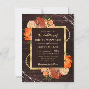 Rustikale verbrannte orange Herbstblumen Hochzeit Postkarte