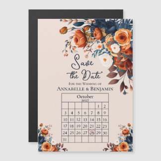 Rustikale verbrannte Orange- und Blaue Hochzeit - Magneteinladung