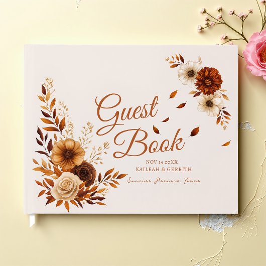 Rustikale, verbrannte Siena-Beige-Herbstblätter-Ho Gästebuch
