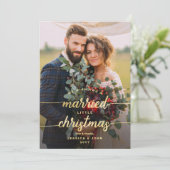 Rustikale Verheiratete Weihnachtsfeier 2 Foto Hoch Dankeskarte (Stehend Vorderseite)