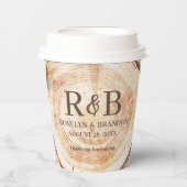 Rustikale Verlobung-Hochzeitung mit Holzschnitt Pappbecher (Vorderseite)