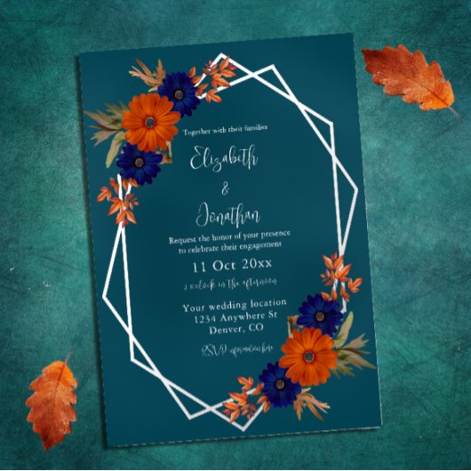 Rustikale Verlobung Orange Navy Blume Folieneinladung