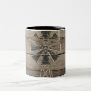 Rustikale verwitterte Holz-Landwindmühle Zweifarbige Tasse