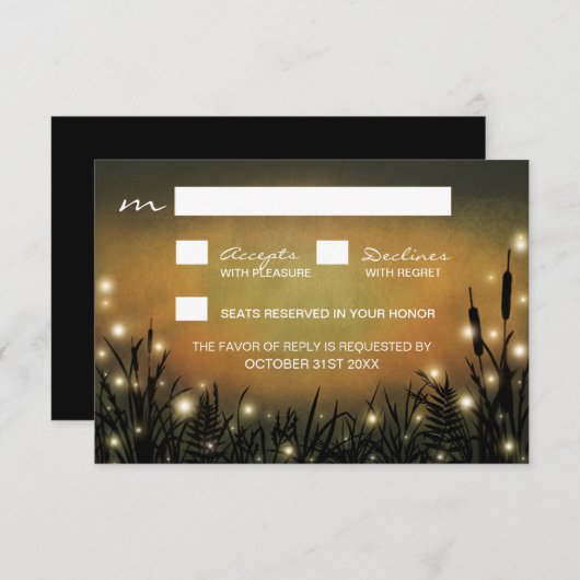 Rustikale, verzauberte Waldfirefly-Hochzeitskarten RSVP Karte (Vorne/Hinten)