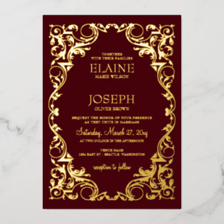 Rustikale Verzierte Burgundy-Hochzeit Folieneinladung
