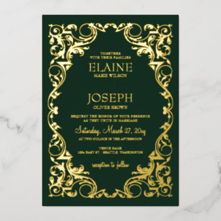 Rustikale Verzierte Frame Green Wedding Folieneinladung