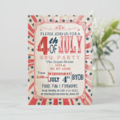 Rustikale Vintag 4. Juli Feier Einladung (Stehend Vorderseite)