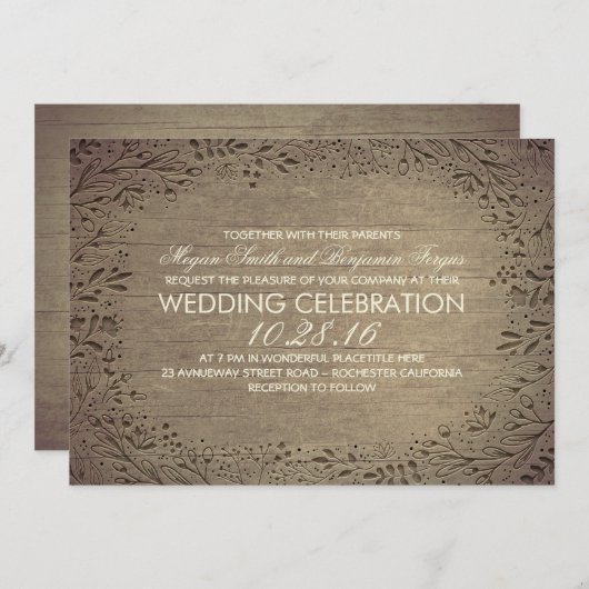 rustikale Vintag-blumengeschichtliche Hochzeit Einladung (Vorne/Hinten)