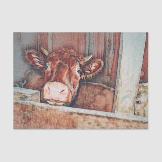Rustikale Vintag-braune Kuh Altes Landgut Seidenpapier (Vorderseite)