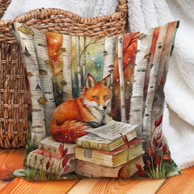 Rustikale Vintag Fox Books Woodland Herbst Kissen (Fox and books woodland decorator pillow)