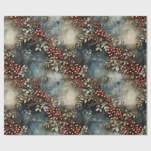 Rustikale Vintag Retro-Klassik Weihnachtspoinsetti Geschenkpapier (Flach)