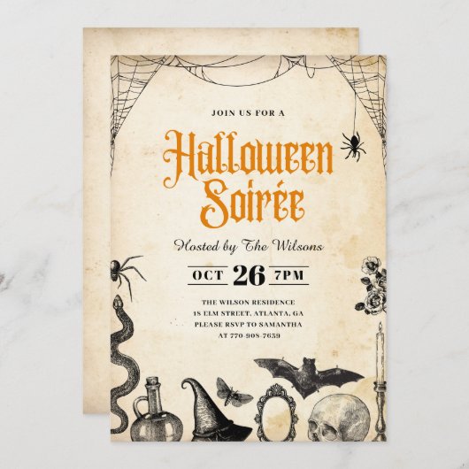 Rustikale Vintage Adult Halloween Soirée Einladung (Vorne/Hinten)