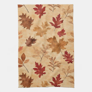 Rustikale Vintage-Ahornblätter Rotbraun Herbst Geschirrtuch