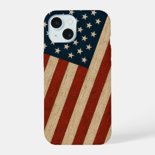 Rustikale Vintage-Amerikanische-Flagge-Holzstruktu iPhone 15 Hülle