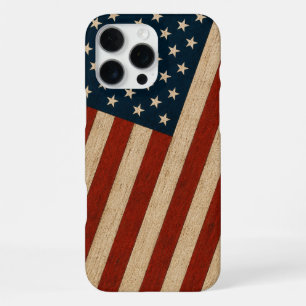 Rustikale Vintage-amerikanische Flagge Holzstruktu iPhone 16 Pro Max Hülle