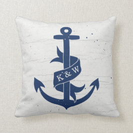 Rustikale Vintage Anchor-Monogram-Pillow / Marine Kissen
