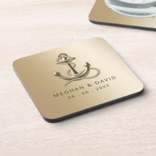 Rustikale Vintage antike Ankerhochzeit Getränkeuntersetzer (Linke Seite)