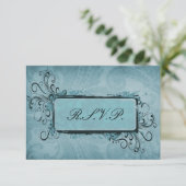 Rustikale Vintage Aqua Blue Wedding RSVP Karte (Stehend Vorderseite)