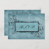 Rustikale Vintage Aqua Blue Wedding RSVP Karte (Vorne/Hinten)