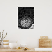 Rustikale Vintage Bahnhofsuhr in Schwarz und Weiß Poster (Küche)