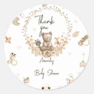 Rustikale Vintage-Bär & Spielzeug Baby Shower Dank Runder Aufkleber