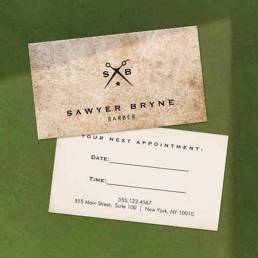 Rustikale Vintage Barbershop-Schere Ernennung Terminkarte