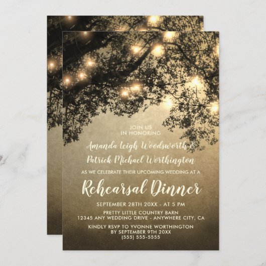 Rustikale Vintage Bäume Probe Abendessen Einladung (Vorne/Hinten)