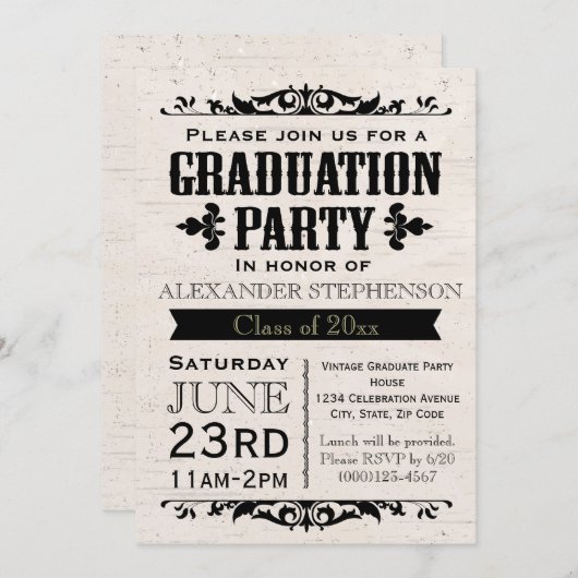 Rustikale Vintage Beige Graduierungspartei Einladu Einladung (Vorne/Hinten)