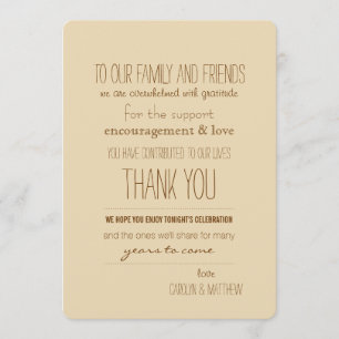 Rustikale   Vintage  beige Hochzeit danken Ihnen Dankeskarte