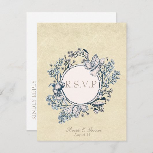 Rustikale Vintage Blume Blumenhochzeit RSVP Einladungspostkarte (Vorne/Hinten)