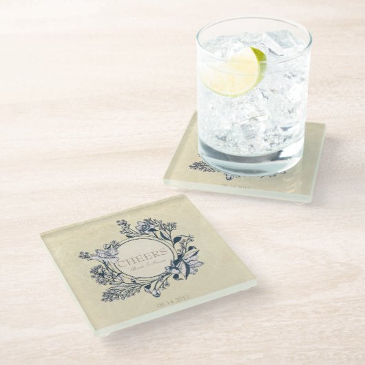 Rustikale Vintage Blume Blumenzauber Glasuntersetzer (Schrägansicht)