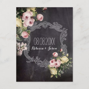 rustikale Vintage Blume Chalkboard Save the Date Ankündigungspostkarte