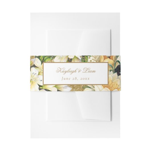 Rustikale Vintage Blume Goldgrün Hochzeit Einladungsbanderole (Vorderseite Beispiel)