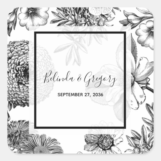 Rustikale Vintage Blume Hochzeit Quadratischer Aufkleber (Vorderseite)