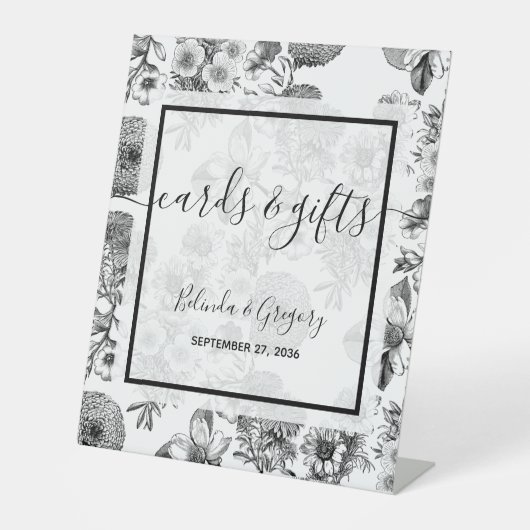 Rustikale Vintage Blume Hochzeitskarten & Geschenk Sockelschild (Vorderseite)