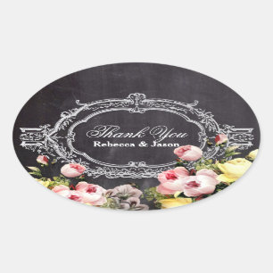 rustikale Vintage Blumen Chalkboard danke Ovaler Aufkleber