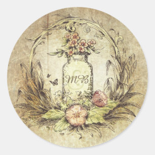 Rustikale Vintage-Blumen-Mason-Glas-Hochzeit Runder Aufkleber