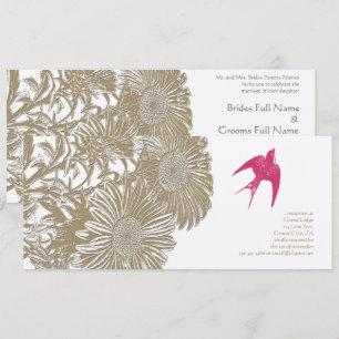 Rustikale Vintage-Blumen-Rosa-Liebesvogel-Hochzeit Einladung