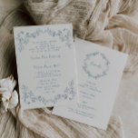 Rustikale Vintage Blumenstrauß-Kunst auf einer Hoc Einladung<br><div class="desc">Elegante Vintage Blumen-Linien-Kunst in einer Hochzeitseinladung mit einer staubblauen rustikalen Chinoiserie Zierrahmen-Design und skurrile handgeschriebene Schriftart- und Hochzeitsdetails sowie UAWG info auf der Rückseite.</div>