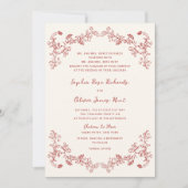 Rustikale Vintage Blumenverkrustung Red Wedding Einladung (Vorderseite)