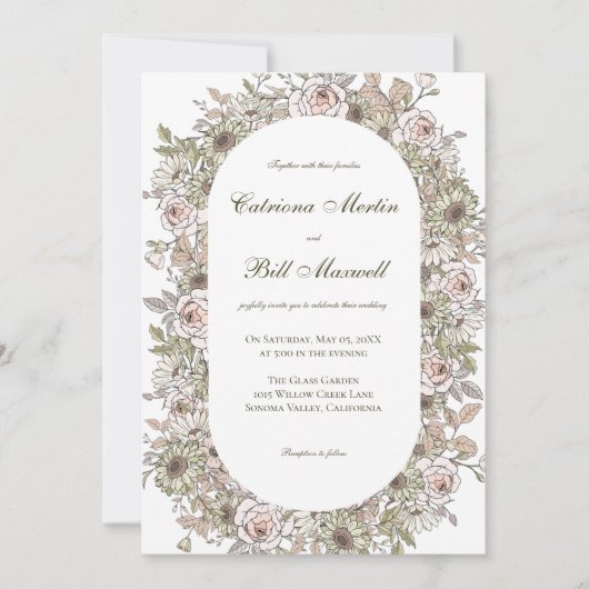 Rustikale Vintage Botanische Hochzeit Einladung (Vorderseite)